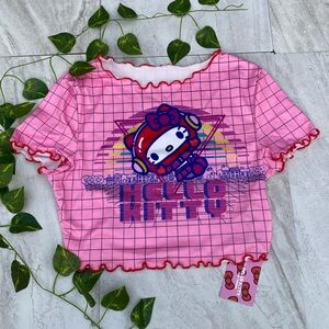 Hello Kitty Sanrio Pink Short Sleeve Crop Top Y2K Preppy Ruffle 90s Astronaut